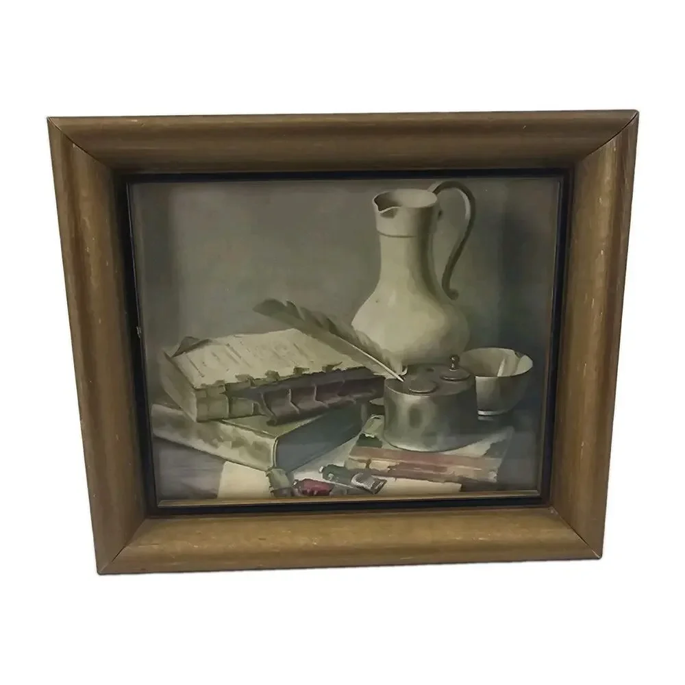 1970s Henk Bos Still Life Lithograph Framed Print Mid-Century Kitchen Moody Vtg